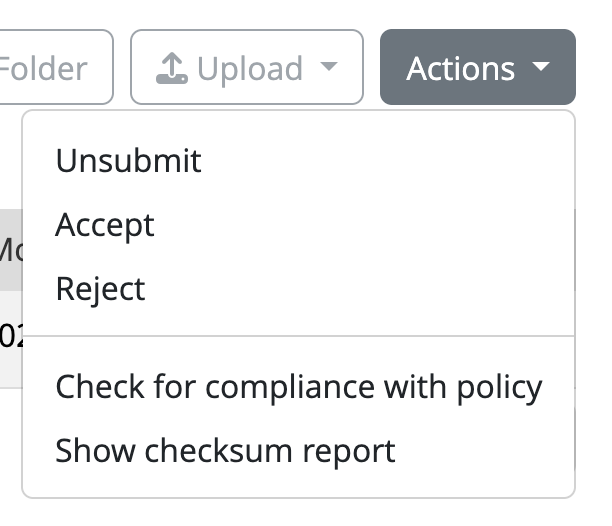 Click the Action button in the Research area to accept or reject the submission