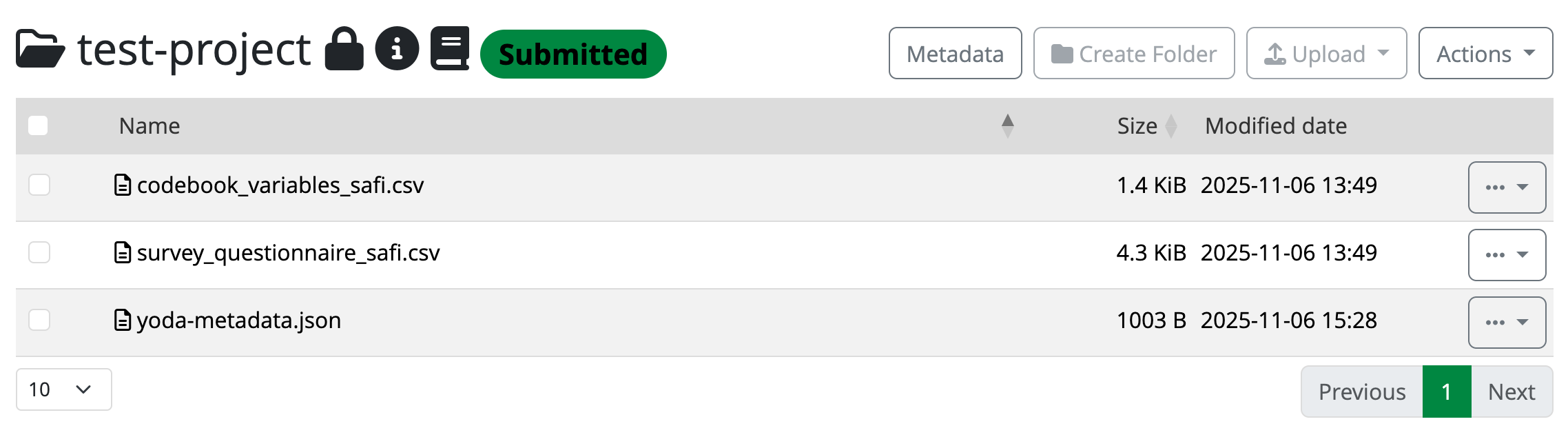 The datapackage is now submitted to the Vault
