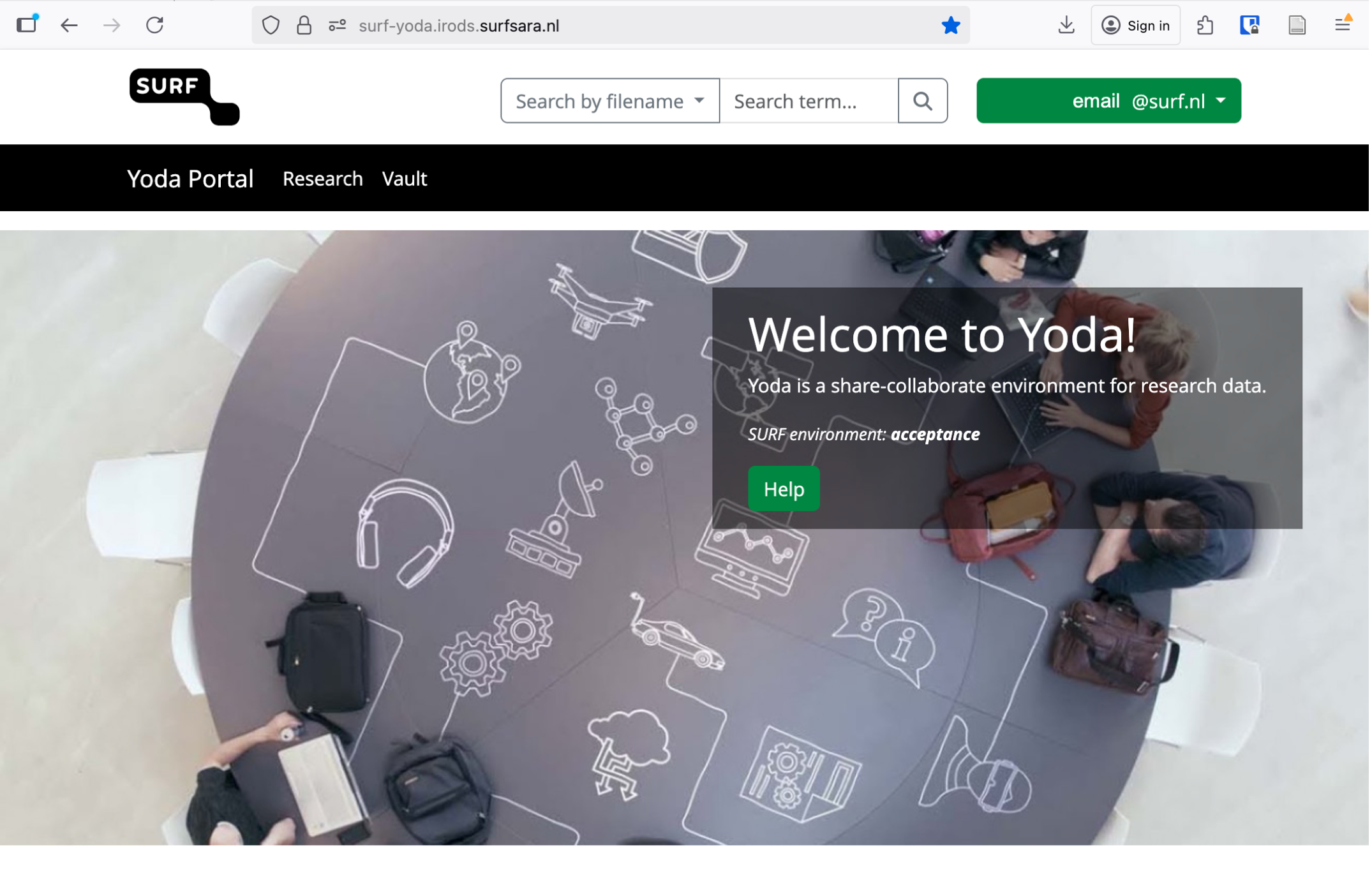 Example of how the Yoda portal looks like once logged in